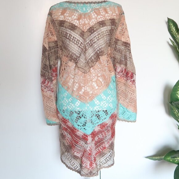 Soft Surroundings Multicolor Turquoise Red Crochet Tassel Boho Tunic Top Size L - Picture 10 of 16